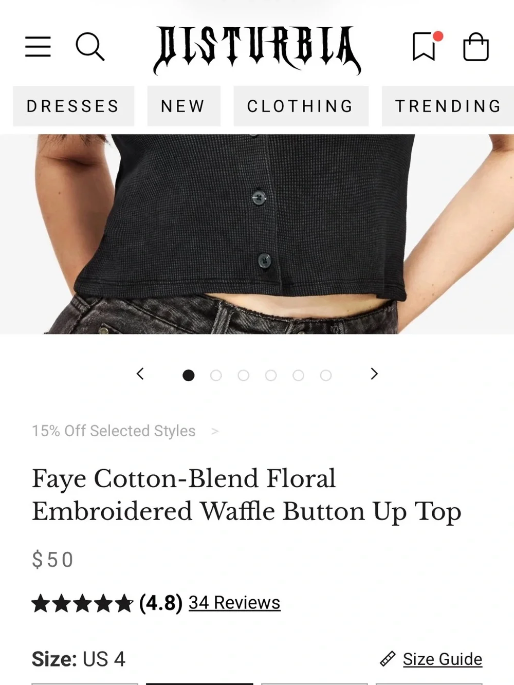 Disturbia Faye Cotton-Blend Floral
Embroidered Waffle Button Up Top - Picture 5 of 5